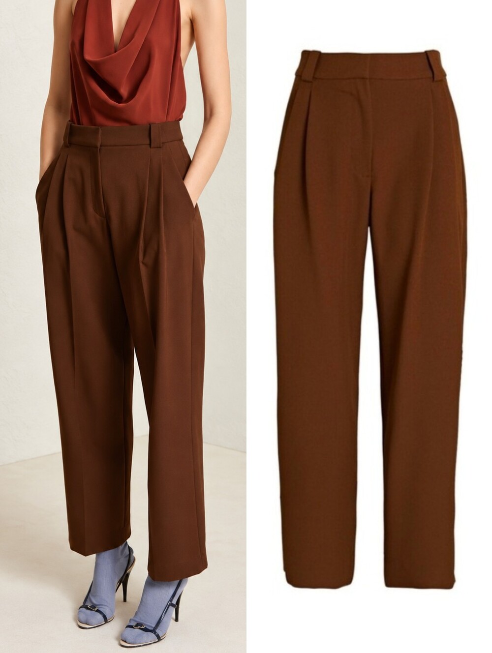 A.L.C. Brown Franklin Pleated Classic Office Tailored Elegant Straight Trousers